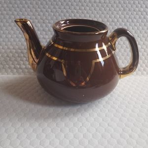 Glazed Ceramic Teapot Brown and Gold Pottery Vintage